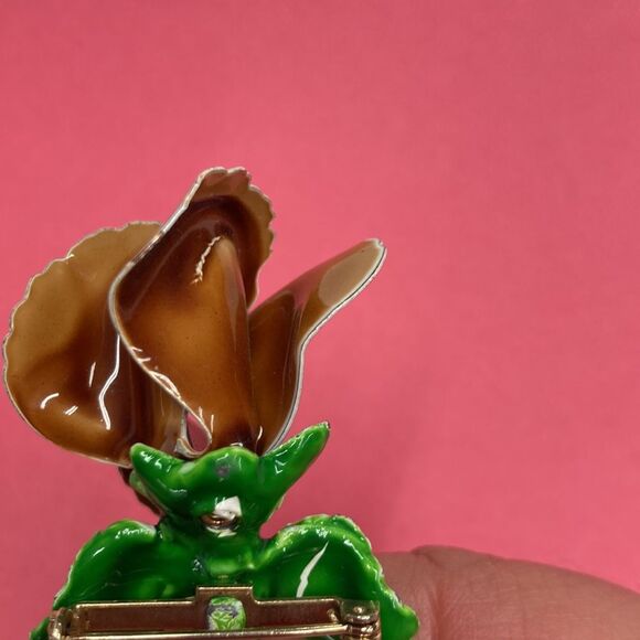 Rose Flower Brooch Pin Brown and Green Jewelry Accessory Boutonniere Ceramic - Picture 12 of 12